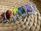 Rainbow Smudge - White Sage & Rainbow Paper Flower Smudge, 3-4"