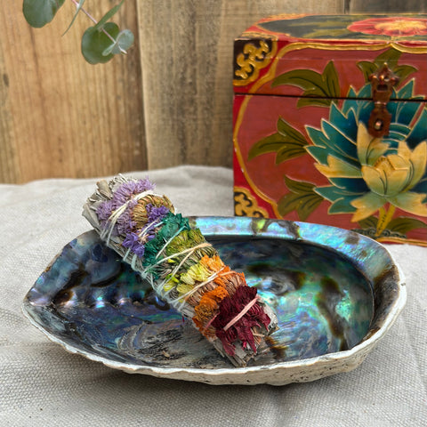 Rainbow Sinuata Flower & White Sage Smudge, 4"
